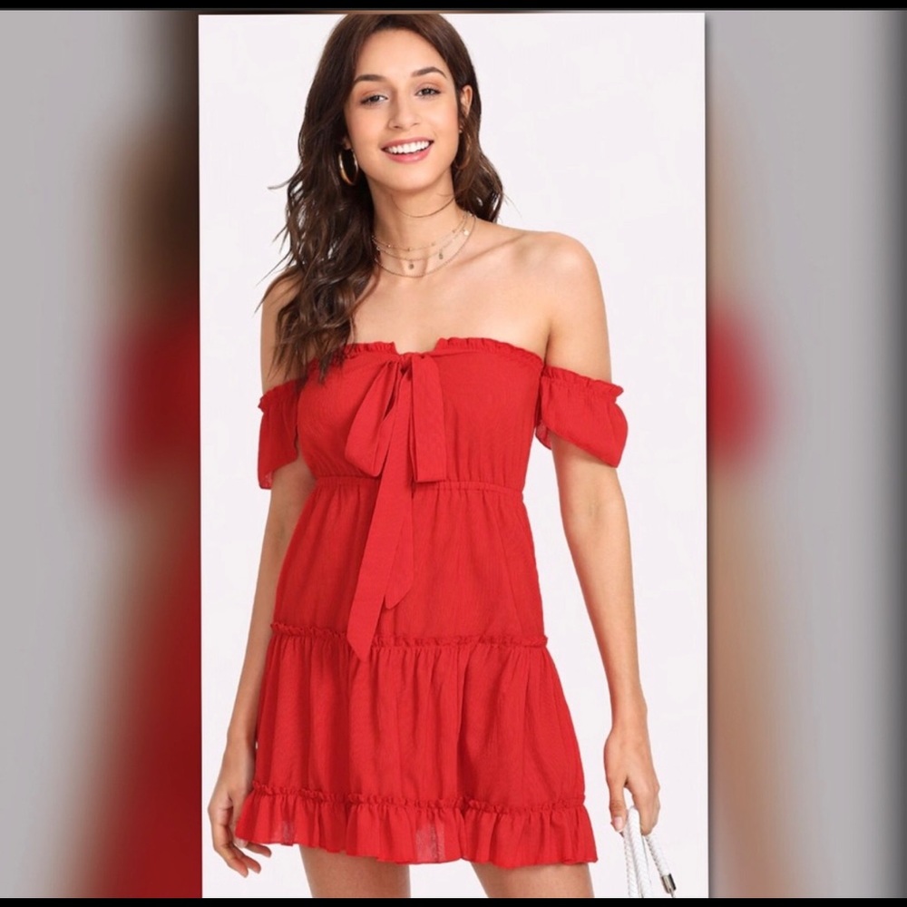 Sexy Red Dress Self Tie